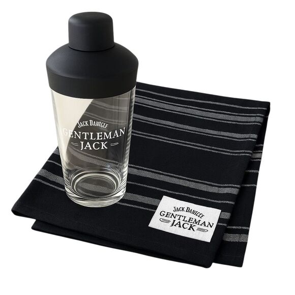 Jack Daniel's Gentleman Jack Glass Shaker & All Cotton Towel Set - Picture 1 of 8
